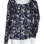 ASTR Anthropologie Shirt Womens Medium Navy Blue White Floral Flower Bloomcore Photo 0