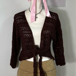 Mixit Vintage Y2K Chocolate Brown Crochet Knit Tie Front Cardigan Sweater L/XL Photo 0