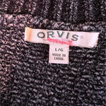Orvis  Womens Sweater Size L Blue Long Sleeve Pullover Velour V-Neck Side Slits Photo 1