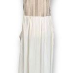 Vintage Rafia Studio Dress Cream Tan Vertical Striped Deep V Neck Draped Maxi Tan Size M Photo 2