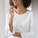 Chico's  Crew Neck Fringe Hem Sweater V-Neck in Alabaster/White, NWT, Size 4/XXL Photo 1