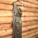 Mac Duggal  26537 Womens Draped One Shoulder Grecian Metallic Gown Dress Photo 9