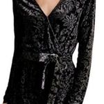 Saylor Black Velvet Burnout Romper Floral Belted Long Sleeve Anthropologie XS Photo 0