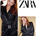 ZARA NEW  JEWEL‎ TRIM SATIN EFFECT DRESS BLACK LONG SLEEVE V NECK BUCKLE Photo 1