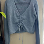 Sky And Sparrow  Blue Front Tie Crop Sweater Photo 0