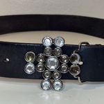 Guess  Women’s Y2K Brown and Silver Crystal Genuine Leather Buckle‎ Belt Size L Photo 0