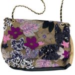 Floral Embroidered Sequin Woven Jute Clutch Shoulder Bag Purple Photo 6