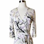 Missoni Wrap Silk Dress Purple Brown White Foilage V-Neck EU 44 / Medium / 6-8 Photo 2