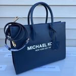 Michael Kors Navy Mirella Tote Bag Medium Pebbled Leather Photo 1
