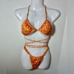 ZARA Pumpkin Inverted Bikini Set with Criss-Cross Straps and Thong Bottom Photo 6