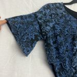 Anthropologie  Jacquard Print Floral Side Cutout Mini Dress Blue Black Size 8 Photo 4