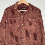 Thrill Jeans Denim Button Shirt Womens L Brown Acid Wash Distressed Western Boho Size L Photo 2