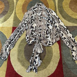 Olivaceous Snakeskin Print Mock Neck Cutout Tie Crop Too Long Sleeve Blouse M Photo 0