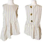 CROSBY by Mollie Burch  striped asymmetrical top tortoise button back sz M Photo 1