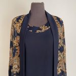 R & M Richards sz 10P paisley print navy metallic gold dress and jacket Photo 4