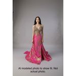 Mac Duggal Cassandra Stone Prom Dress Gown Hot Pink Gold Beaded Metallic Formal Photo 7