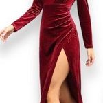 Sexy red open back velvet dress with slit Size L Photo 0