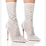 Azalea Wang Opry Stiletto Sock Boots 11 Rhinestone Stretchy White Photo 1