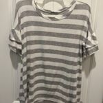 JODIFL Gray white stripe Short Ruffle Sleeve Tee Sz L VGUc Photo 0