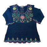 Berek Womens Size Large Flowered Shirt Long‎ Sleeve Beaded Black Photo 0