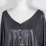 Ny Collection  Black Metallic Blouse NWT Size 2X Slinky Black and Silver Top Photo 2