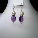 Faux Pearl and Purple Crystal Dangle Earrings Photo 4