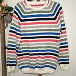 Cotton Traders Crew Striped‎ Cotton Long Sleeve Sweater Size Medium White Photo 0