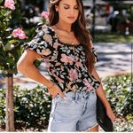 VICI GABLES FLORAL CROCHET PEPLUM TOP Photo 3