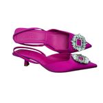 ZARA  Rhinestone Brooch Satin Slingback Kitten Heels in Fuchsia Size 39 US 8 Photo 3