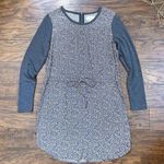 Lou & grey • Mixed Media Drawstring Waist Dress grey herringbone print shift Photo 0