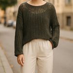 ZARA  Black Crochet Long Sleeve Sweater Top Large Photo 1