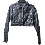 Blue Q Blue Blush Snake Print Cropped Jacket Moto Biker Silver Accents Small Photo 0