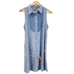 Level 99 Shirt Dress Womens Small Chambray Tencel Linen Pintuck Minimal Coastal Blue Photo 3