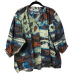 Chufy 100% Cotton Orange Blue Abstract Addi Button Up Shirt Blouse Size Medium Photo 0