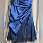 Sapphire blue, one shoulder with a bow on that shoulder, ruching down front Photo 9