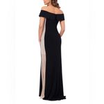 XScape  Brianna Off-The-Shoulder Side Silver Bead Fitted Long Gown Dress Photo 1