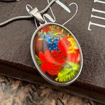 Handmade  Floral Pendant Necklace – Stainless Steel 20” Chain Photo 1