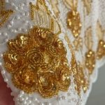 Vintage Silk Beaded Sequin Floral Top White Gold 80s Party Blouse Sz S formal Photo 7