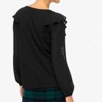 J.Crew Brand New Ruffle-Shoulder Top with Plaid Jacquard Sleeves Pullover XS Photo 2