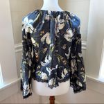 Cinq A Sept 100% Silk Avalon Dark Floral Blouse Fairy Blue Photo 2