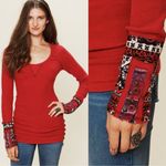 Free People Hyperactive Hippie Cuff Waffle Thermal Red Long Sleeve Shirt Medium Photo 1
