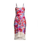 PATBO Red Violet Stretch Jersey Midi Fringe Dress Women's Small Photo 2