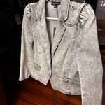 INC Vintage Washed Denim Blazer Jacket sz Large P Gray Photo 2