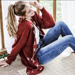 Reddish Burgundy Long Sleeve Lace Up Cardigan Photo 7