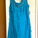 Dress Barn Womens Size 8 turquoise sleeveless tiered ruffle beaded dress NWT Photo 0