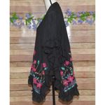 None Womens Black Embroidered Floral Open Front Cover Up Cardigan Plus Size 4X Ruffle Photo 5