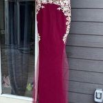 Cinderella Divine  womens mermaid appliqué prom formal dress burgundy/gold 10 Photo 0
