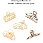 Medium Claw Clips for Thick Hair Metal Gold & Leopard Non Slip Pearl Jaw Clamps Photo 3