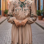 Vintage 1970 JERELL OF TEXAS Floral Dress Tan Size undefined Photo 1