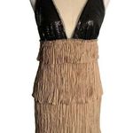 Vintage Y2K BCBG Pleated Mini Dress XS Tan Sequin Mesh Top Lined Zip Layered Photo 0
